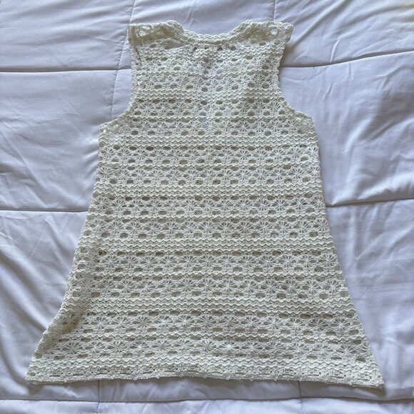 White Crochet Tank Top Womens Small Open Knit Sleeveless Festival Hippie Boho - Picture 8 of 8